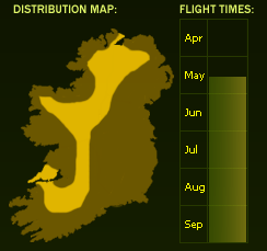 Distribution Map (dark areas indicate presence) and Flight Times of this species - \nNB See General Information page for accuracy information