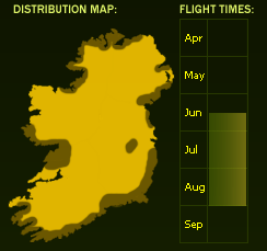 Distribution Map (dark areas indicate presence) and Flight Times of this species - \nNB See General Information page for accuracy information