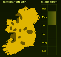 Distribution Map (dark areas indicate presence) and Flight Times of this species - \nNB See General Information page for accuracy information