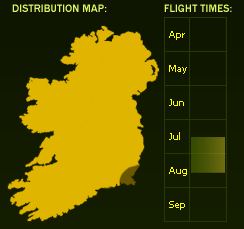 Distribution Map (dark areas indicate presence) and Flight Times of this species - \nNB See General Information page for accuracy information