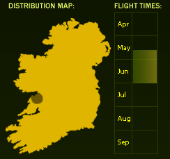 Distribution Map (dark areas indicate presence) and Flight Times of this species - \nNB See General Information page for accuracy information