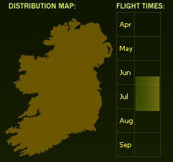 Distribution Map (dark areas indicate presence) and Flight Times of this species - \nNB See General Information page for accuracy information