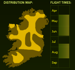 Distribution Map (dark areas indicate presence) and Flight Times of this species - \nNB See General Information page for accuracy information