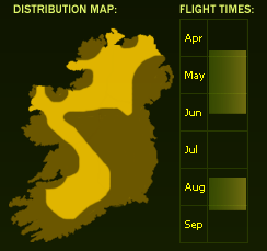 Distribution Map (dark areas indicate presence) and Flight Times of this species - \nNB See General Information page for accuracy information